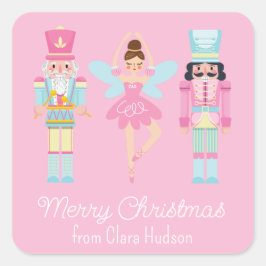 Niedlich Pink Christmas Nutcracker Quadratischer Aufkleber