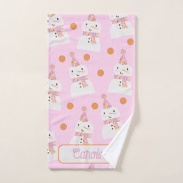 Niedlich Pink Christmas Polka Dot Snowman Custom Handtuch