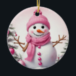 Niedlich Pink Christmas Snowman Keramik Ornament<br><div class="desc">Niedlich Pink Christmas Snowman</div>