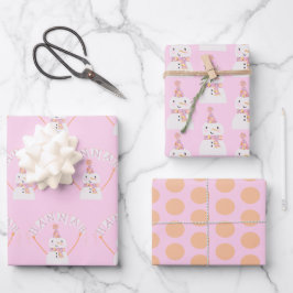 Niedlich Pink Christmas Snowman Kids Custom Geschenkpapier Set