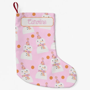 Niedlich Pink Christmas Snowman Kids Custom Kleiner Weihnachtsstrumpf