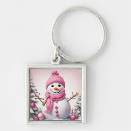 Niedlich Pink Christmas Snowman Schlüsselanhänger