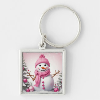 Niedlich Pink Christmas Snowman Schlüsselanhänger