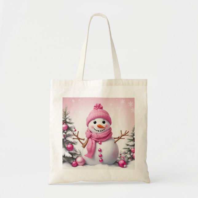 Niedlich Pink Christmas Snowman Tragetasche (Vorne)