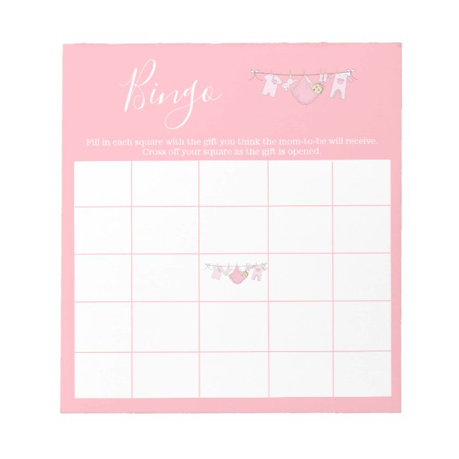 Niedlich Pink Clothesline Girl Baby Shooting Bingo Notizblock (Vorderseite)