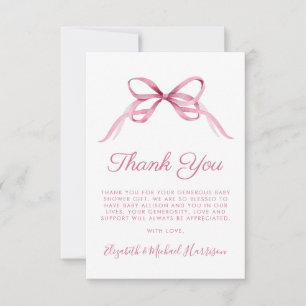 Niedlich Pink Coquette Bow Baby Girl Dusche Dankeskarte