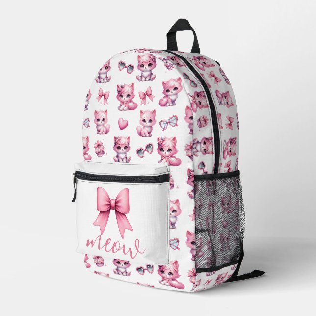 Niedlich Pink Coquette Cat Ästhetische Girl Blush Bedruckter Rucksack (Rückseitige Ecke Rechts)