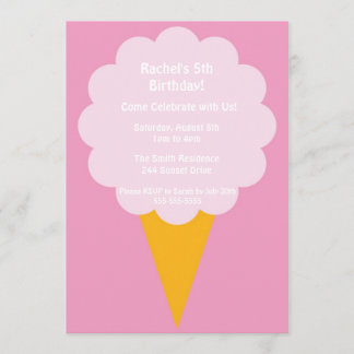 Niedlich Pink Cotton Candy Kid's Geburtstagsparty  Einladung