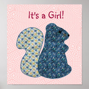 Niedlich Pink Country Style Eichhörnchen Baby Girl Poster