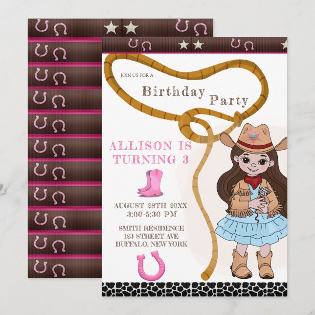 Niedlich Pink Cowgirl Geburtstagsparty (Vorne/Hinten)