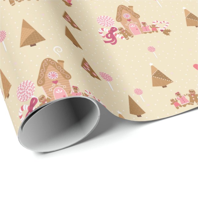 Niedlich Pink Cream Gingerbrett Candy Cane Wrappin Geschenkpapier (Rolleneckpunkt)