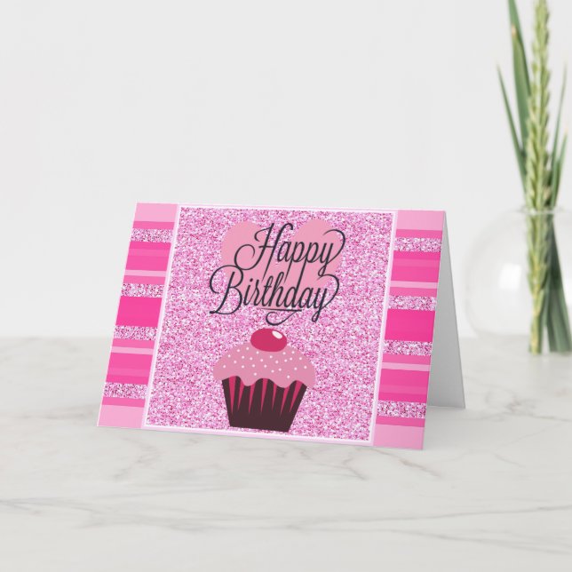 Niedlich Pink Cupcake Happy Birthday Card Karte (Vorderseite)