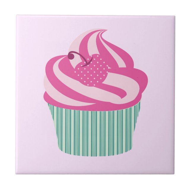 Niedlich Pink Cupcake Pastell Pink Fliese (Vorderseite)