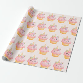 Niedlich Pink Cupcake Unicorn mit Rose Geschenkpapier