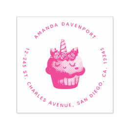 Niedlich Pink Cupcake Unicorn mit Rose Permastempel