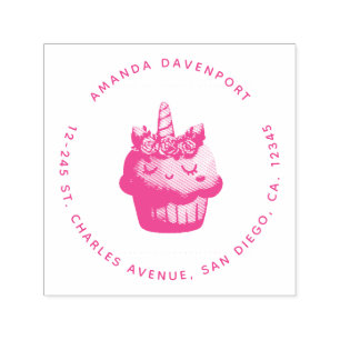 Niedlich Pink Cupcake Unicorn mit Rose Permastempel