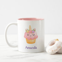 Niedlich Pink Cupcake Unicorn mit Rose