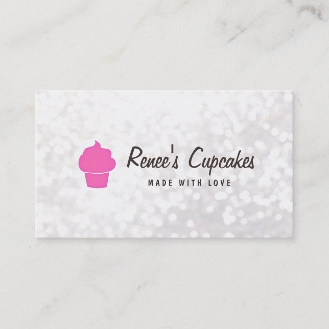 Niedlich Pink Cupcake White Bokeh Konditorei Koch Visitenkarte (Vorderseite)