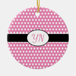 Niedlich Pink Custom initials Polka Dot Keramik Ornament
