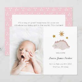 Niedlich Pink Dinosaur Girl Baby Foto Birth Ankündigung