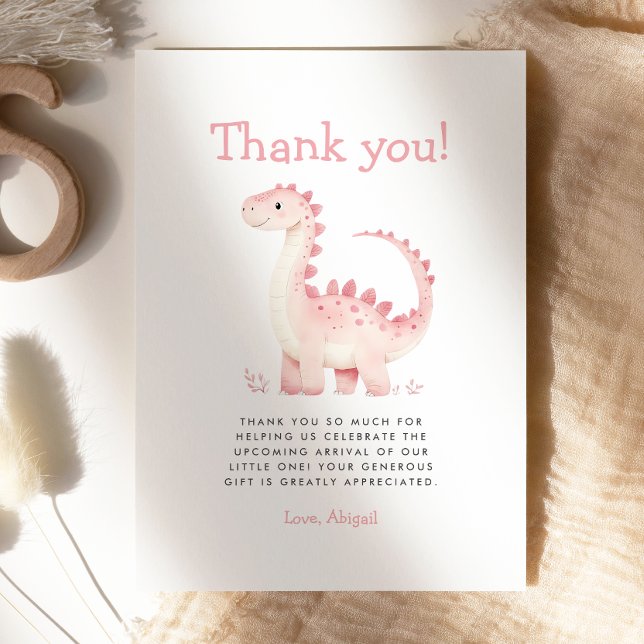 Niedlich Pink Dinosaur Girl Babydusche Danke Karte (Von Creator hochgeladen)