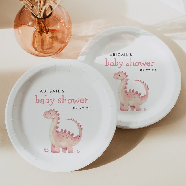 Niedlich Pink Dinosaur Girls Babydusche Pappteller (Von Creator hochgeladen)