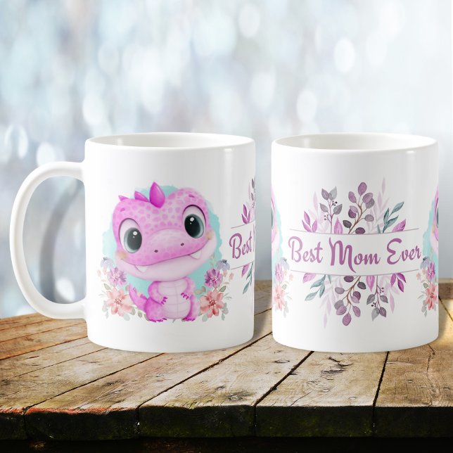 Niedlich Pink Dinosaurier Floral Beste Mama je Kaffeetasse (Von Creator hochgeladen)