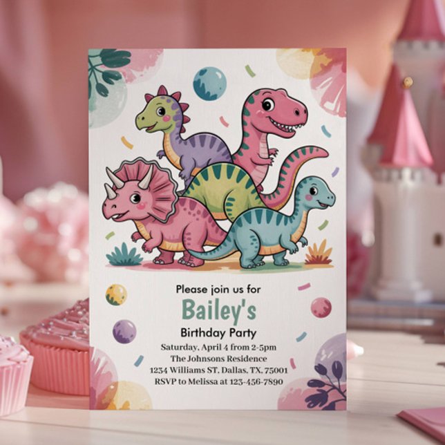 Niedlich Pink Dinosaurier Kindergeburtstag Party E Einladung (Von Creator hochgeladen)
