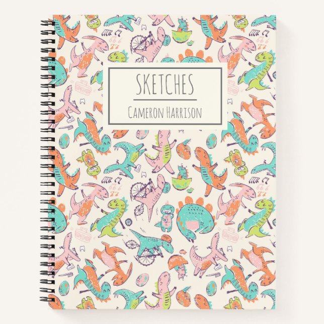 Niedlich Pink Dinosaurier Personalisiert Sketchboo Notizbuch (Vorderseite)