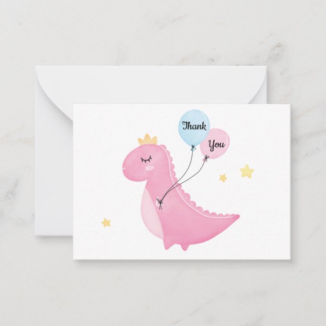 Niedlich Pink Dinosaurier Vielen Dank Mitteilungskarte (Vorderseite)
