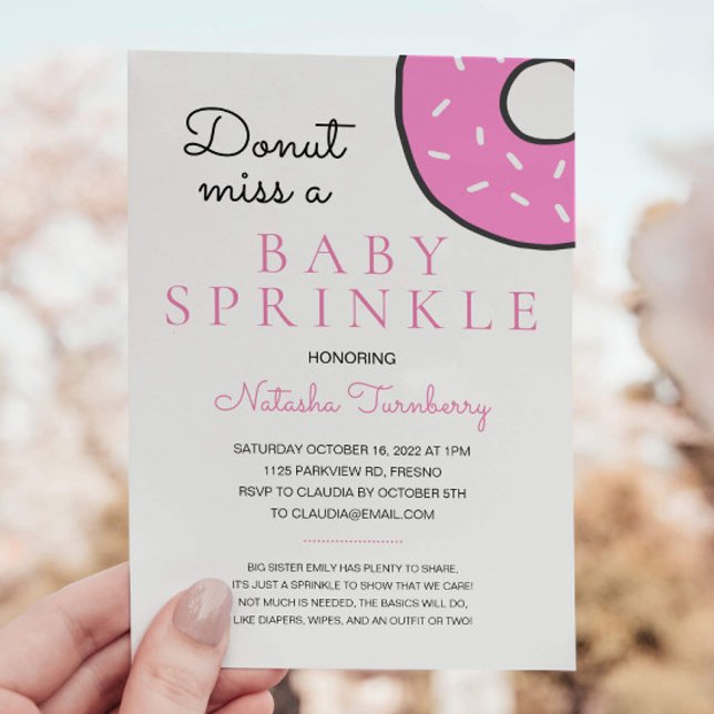 Niedlich Pink Donut Baby Sprinkle Girl Babydusche Einladung (Von Creator hochgeladen)