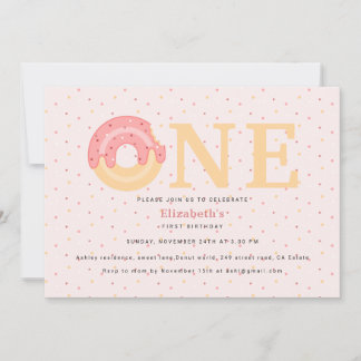 Niedlich Pink Donut One Sprinkle 1. Geburtstag Einladung