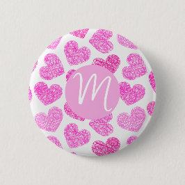 Niedlich Pink Doodled Heart Valentine's Day Monogr Button