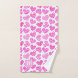 Niedlich Pink Doodled Heart Valentine's Day Monogr Handtuch