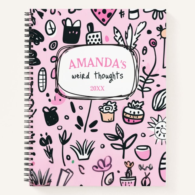 Niedlich Pink Doodles Girly Everyday Planner Notizbuch (Vorderseite)