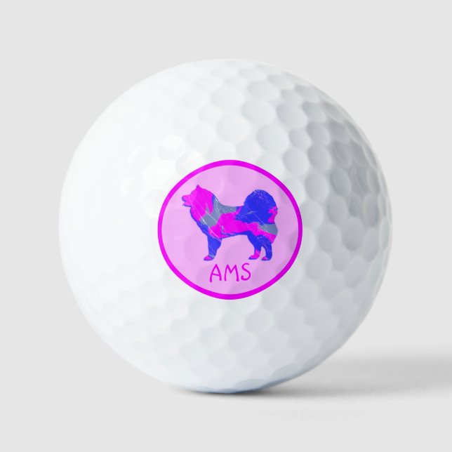 Niedlich Pink-Dose-Monogramm der  Silhouette Golfball (Vorderseite)