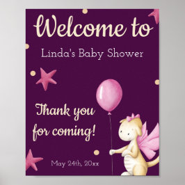 Niedlich Pink Dragon Baby Dusche Willkommen Poster