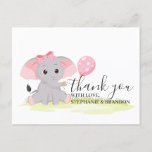 Niedlich Pink Elephant Ballon Danke Karte