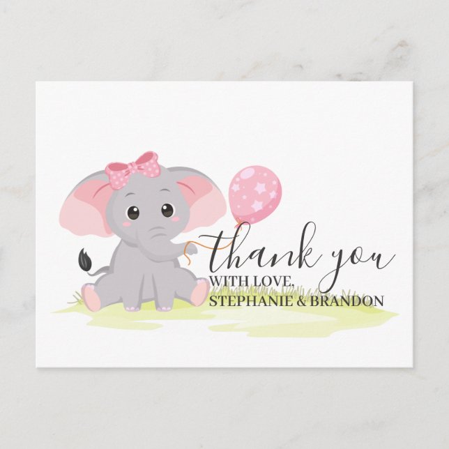 Niedlich Pink Elephant Ballon Danke Karte (Vorderseite)