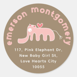 Niedlich Pink Elephant Girl Baby Birth Rücksendead Runder Aufkleber