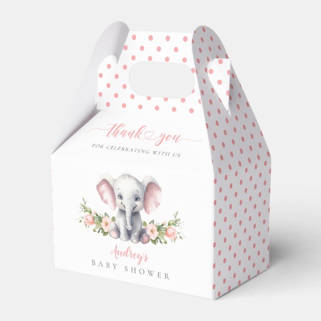Niedlich Pink Elephant Kleine Peanut Baby Dusche Geschenkschachtel (Vorderseite)