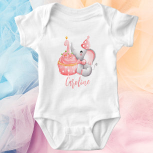Niedlich Pink Elephant Modern Baby Girl 1. Geburts Strampler
