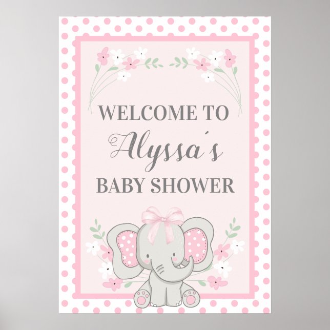Niedlich Pink Elephant Polka Dots Blume Kinderdusc Poster (Vorne)