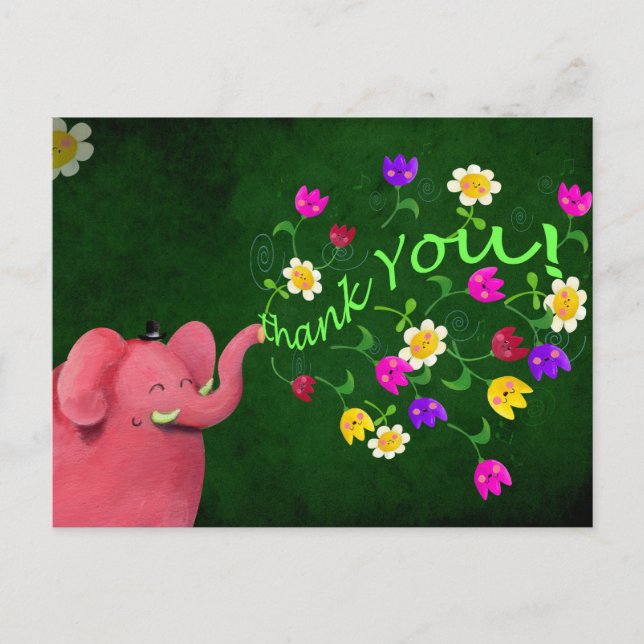 Niedlich Pink Elephant Vielen Dank Postkarte (Vorderseite)