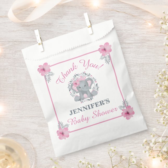 Niedlich Pink Elephant Wild Safari Floral Baby Dus Geschenktütchen (Ausgeschnitten)