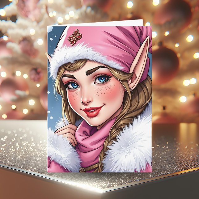 Niedlich Pink Elf | Frohe Weihnachten Karte (Von Creator hochgeladen)