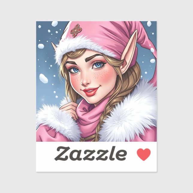 Niedlich Pink Elf Weihnachten Aufkleber (Blatt)