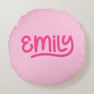 Niedlich Pink Emily Handwriting Typografy Rundes Kissen