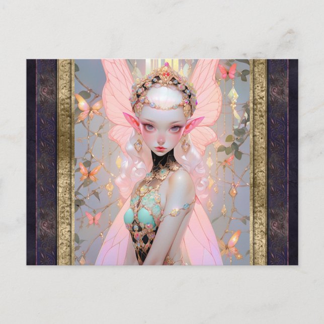 Niedlich Pink Fairy Girl Fantasy Kunst, Dichtung u Postkarte (Vorderseite)