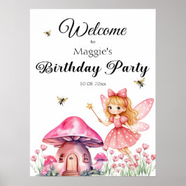 Niedlich Pink Fairy Mushrooms Geburtstagsparty Poster